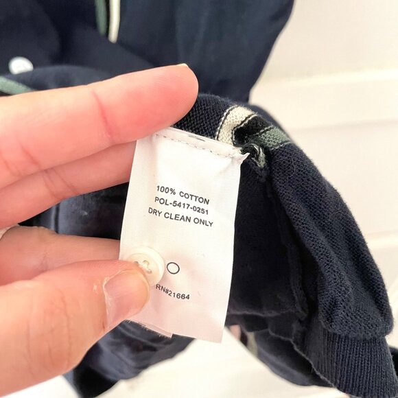 The Tie Bar Full Placket Border Stripe Navy Blue Short Sleeve Polo Size M - Picture 4 of 5